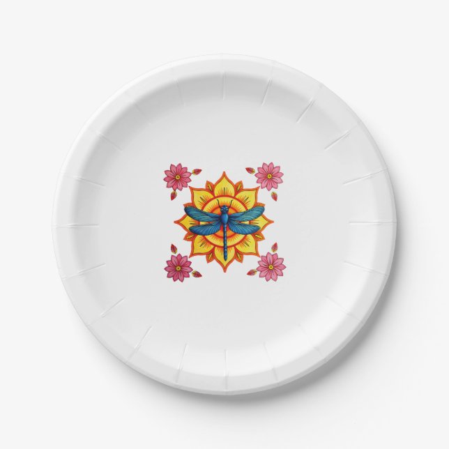 Psychedelic Sacred Geometry Mandala Insect Nature  Paper Plate (Front)