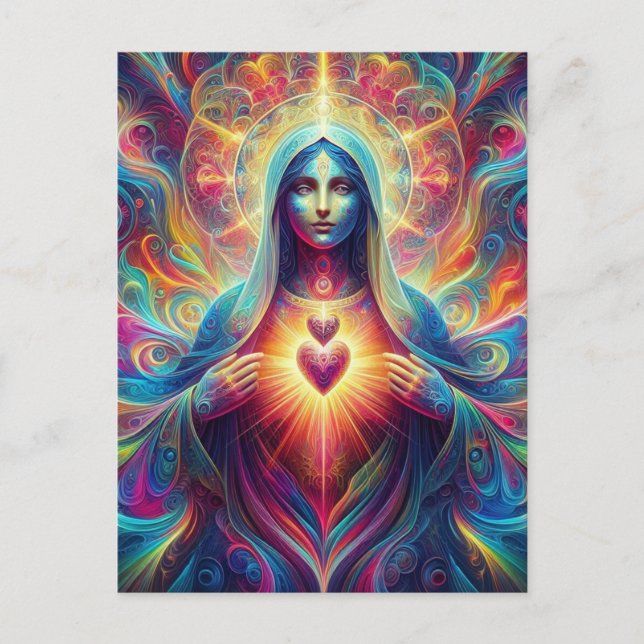 Psychedelic Sacred heart of Mary Postcard (Front)