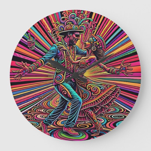 Psychedelic Salsa Tango Dancing Art Large Clock (Front)