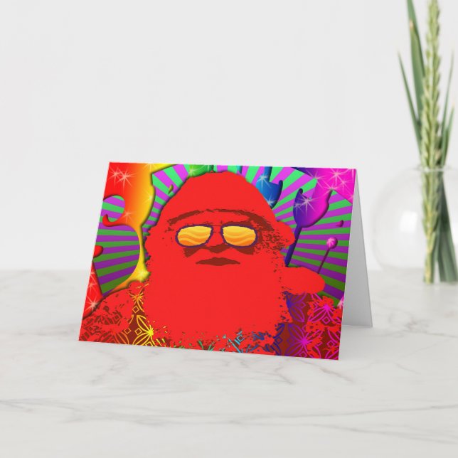 Psychedelic Santa - Cool Yule Holiday Card (Front)