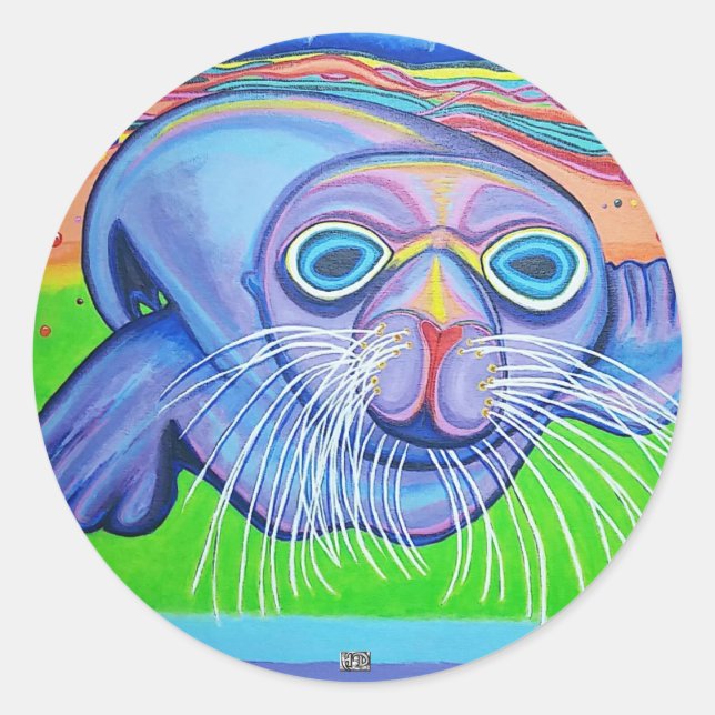 Psychedelic Sea Lion - Acrylic Painting Classic Round Sticker (Front)