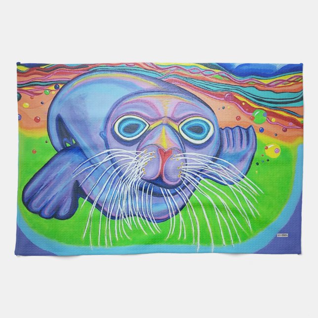 Psychedelic Sea Lion - Acrylic Painting Tea Towel (Horizontal)