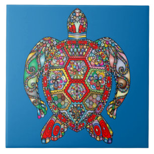 Psychedelic Sea Turtle Art Ceramic Tile