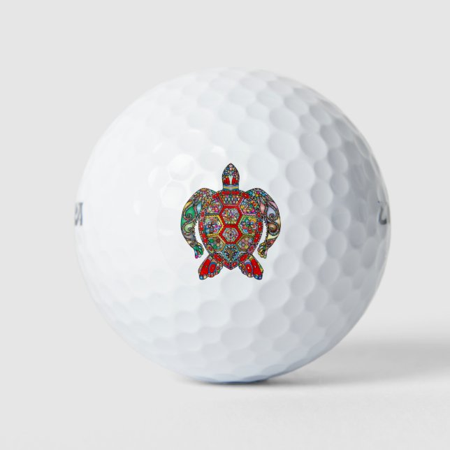 Psychedelic Sea Turtle Art Golf Balls (Front)