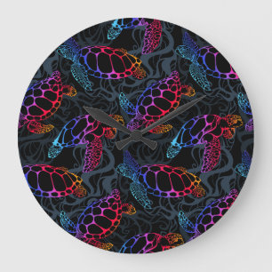 Psychedelic Sea Turtle: Boho Ocean Large Clock