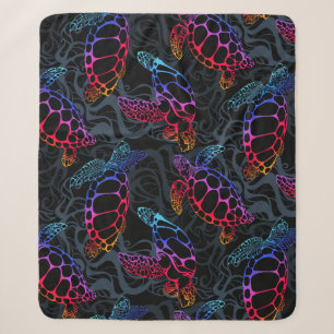 Psychedelic Sea Turtle: Boho Ocean Sherpa Blanket