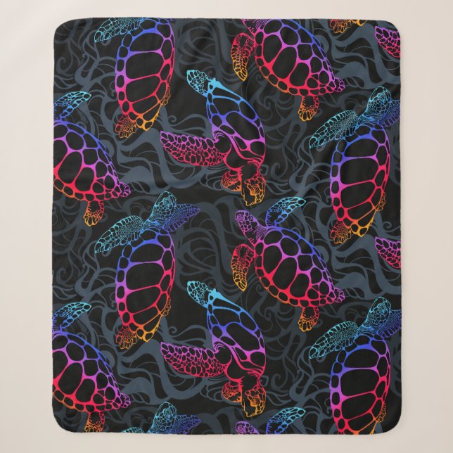 Psychedelic Sea Turtle: Boho Ocean Sherpa Blanket (Front)