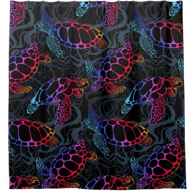 Psychedelic Sea Turtle: Boho Ocean Shower Curtain (Front)