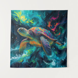 Psychedelic Sea Turtle in Abstract Ocean Tapestry