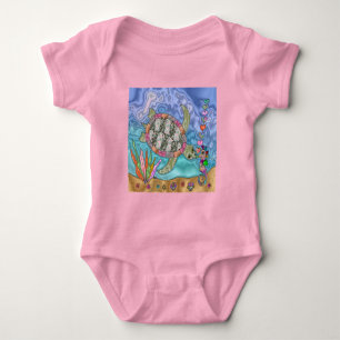 Psychedelic Sea Turtle Seahorse Art Baby Bodysuit