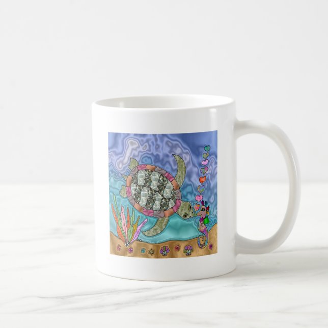 Psychedelic Sea Turtle Seahorse Art Coffee Mug (Right)
