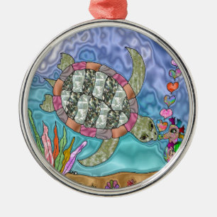 Psychedelic Sea Turtle Seahorse Art Metal Tree Decoration