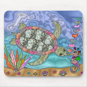 Psychedelic Sea Turtle Seahorse Art Mouse Mat