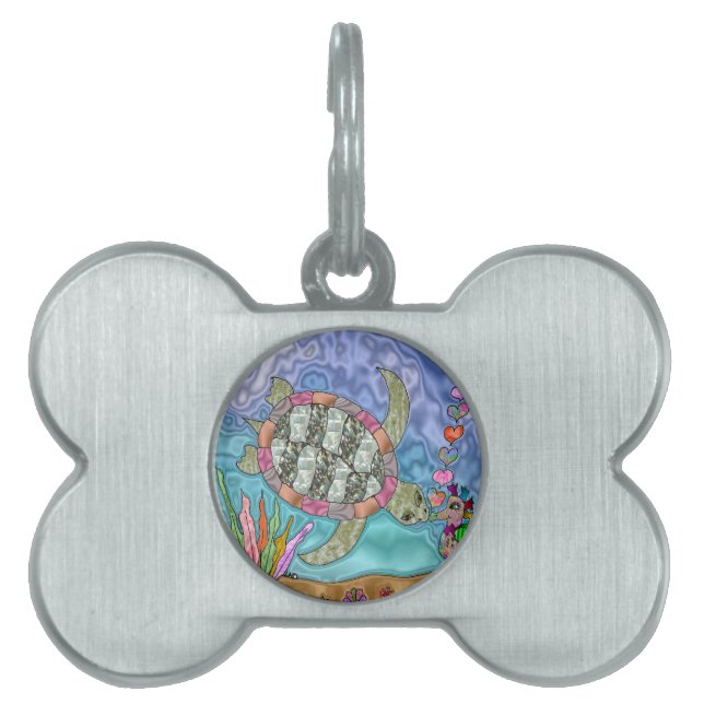 Psychedelic Sea Turtle Seahorse Art Pet Tag (Front)