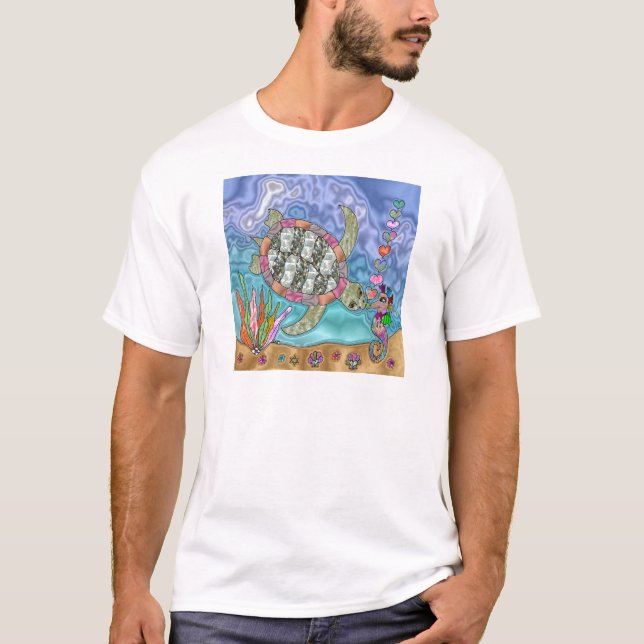 Psychedelic Sea Turtle Seahorse Art T-Shirt (Front)