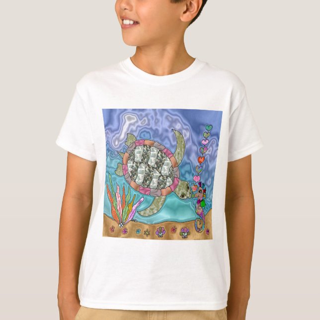 Psychedelic Sea Turtle Seahorse Art T-Shirt (Front)