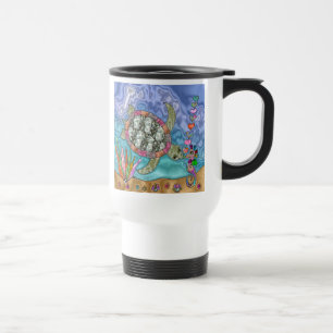 Psychedelic Sea Turtle Seahorse Art Travel Mug