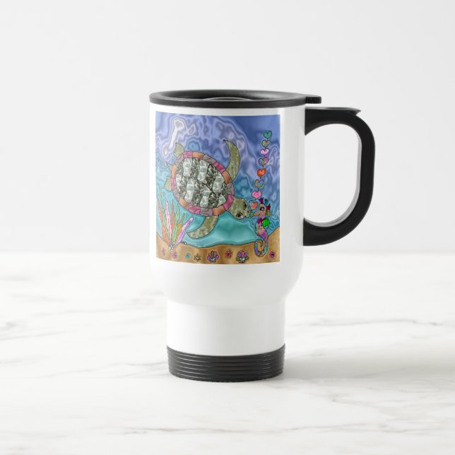 Psychedelic Sea Turtle Seahorse Art Travel Mug (Right)