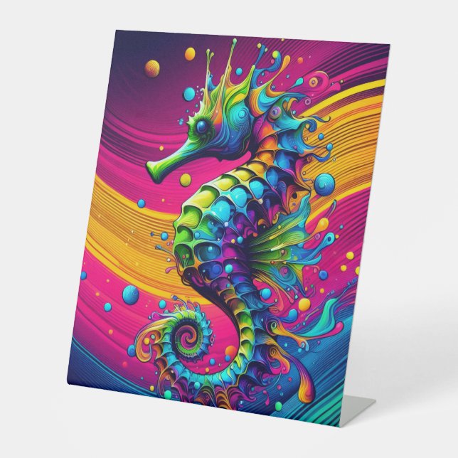 Psychedelic Seahorse Canvas – Vibrant Ocean Wall A Pedestal Sign (Front)