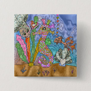 Psychedelic Seahorse Sea Turtle Art 15 Cm Square Badge
