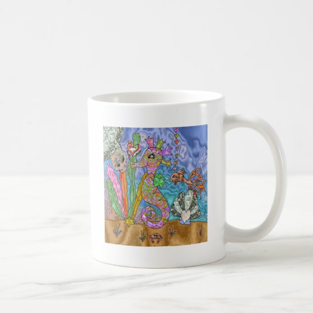 Psychedelic Seahorse Sea Turtle Art Coffee Mug (Right)