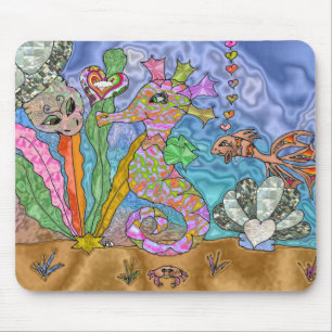 Psychedelic Seahorse Sea Turtle Art Mouse Mat