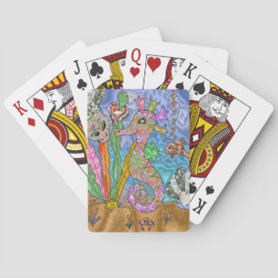 Psychedelic Seahorse Sea Turtle Art Playing Cards