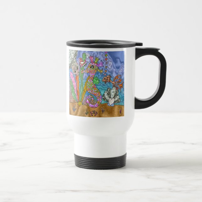 Psychedelic Seahorse Sea Turtle Art Travel Mug (Right)