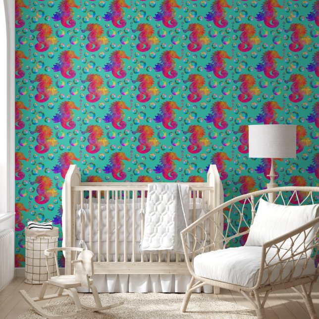 Psychedelic Seahorses Wallpaper (Kids)