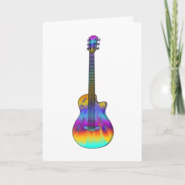 Psychedelic Semi Acoustic Guitar Funky Music Art Card (Front)