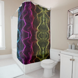 Psychedelic shower curtain with vibrant neon waves
