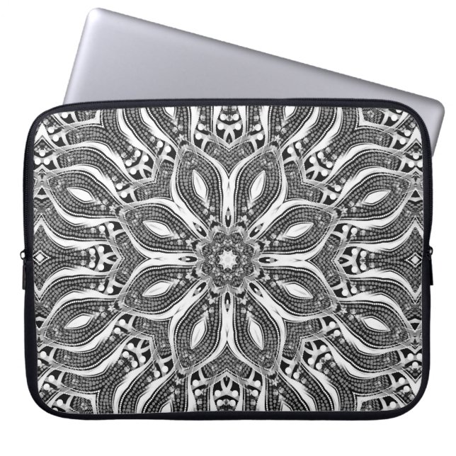 Psychedelic Silver Serpent Geometric Mandala Laptop Sleeve (Front)