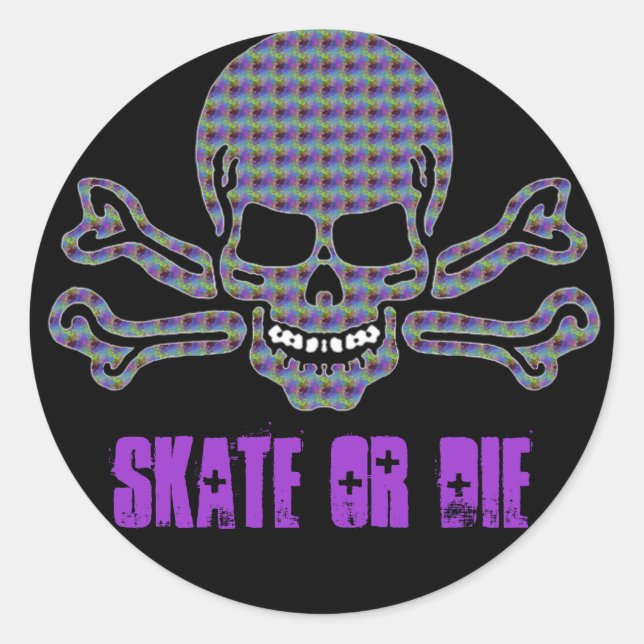 psychedelic skull and crossbones classic round sticker (Front)