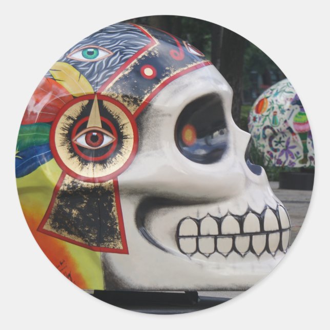 psychedelic skull classic round sticker (Front)
