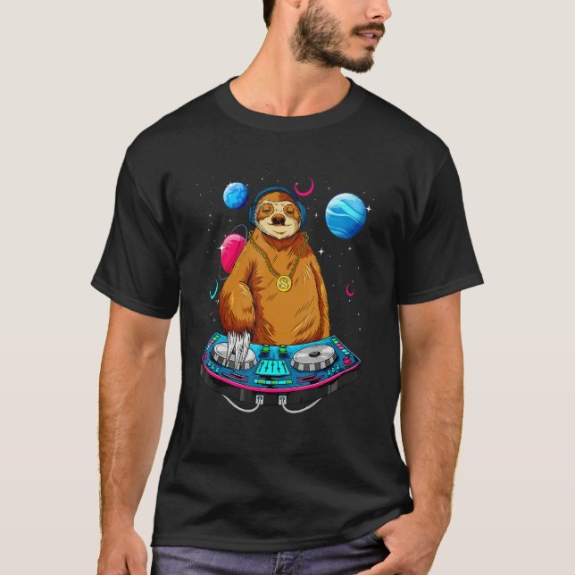 Psychedelic Sloth DJ EDM Raver Trance Music Festiv T-Shirt (Front)