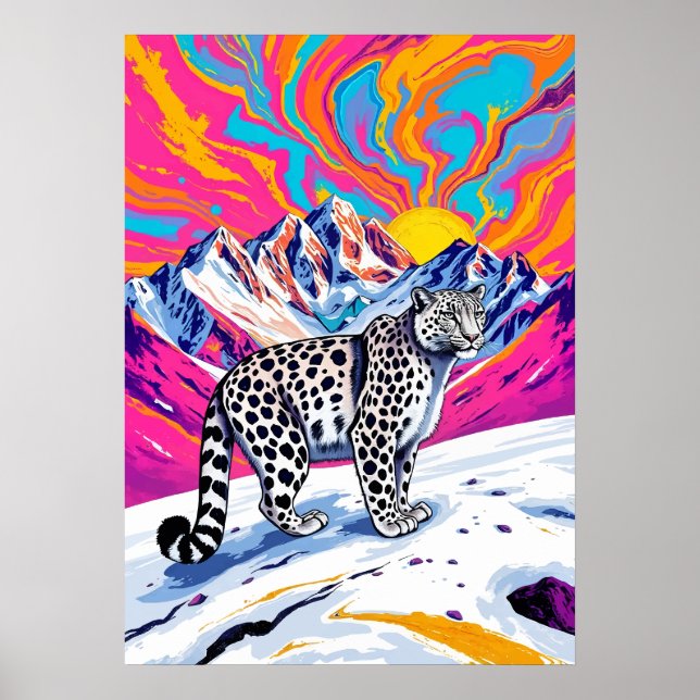 Psychedelic Snow Leopard Landscape Poster (Front)