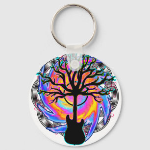 "Psychedelic Sonic Cyclone" surreal guitar art Key Ring