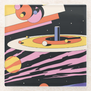 Psychedelic Space: 70s Geometric Shapes Glass Coaster