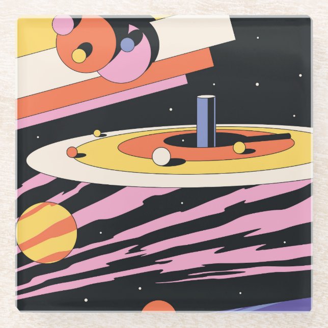 Psychedelic Space: 70s Geometric Shapes Glass Coaster (Front)
