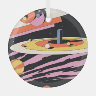 Psychedelic Space: 70s Geometric Shapes Glass Tree Decoration
