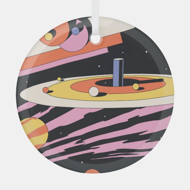Psychedelic Space: 70s Geometric Shapes Glass Tree Decoration (Front)