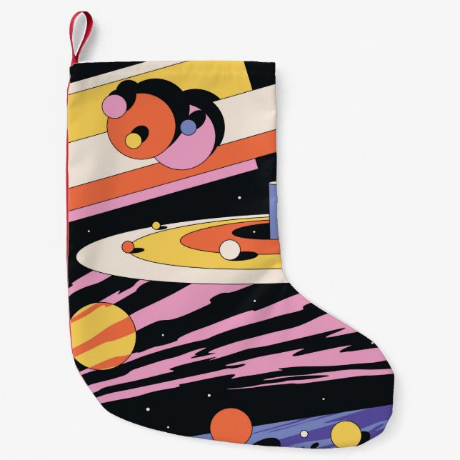 Psychedelic Space Abstract Illustration,Geometric  Small Christmas Stocking (Front)