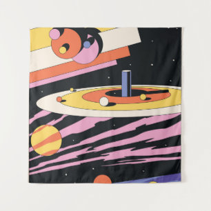Psychedelic Space Abstract Illustration,Geometric  Tapestry