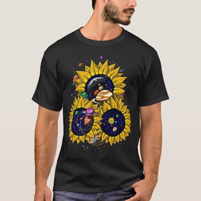 Psychedelic Space Sunflowers T-Shirt (Front)