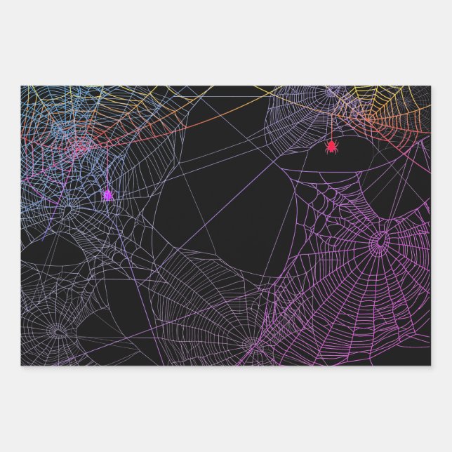 Psychedelic Spiders and Webs Wrapping Paper Sheet (Front 2)