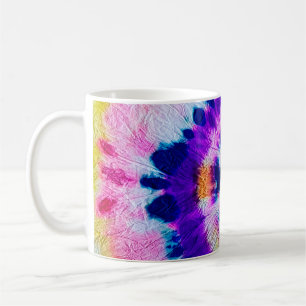 Psychedelic Spiral. Multicolor Fabric Tie Dye. Hip Coffee Mug