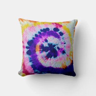 Psychedelic Spiral. Multicolor Fabric Tie Dye. Hip Cushion
