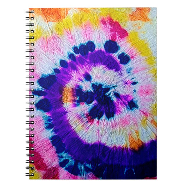 Psychedelic Spiral. Multicolor Fabric Tie Dye. Hip Notebook (Front)