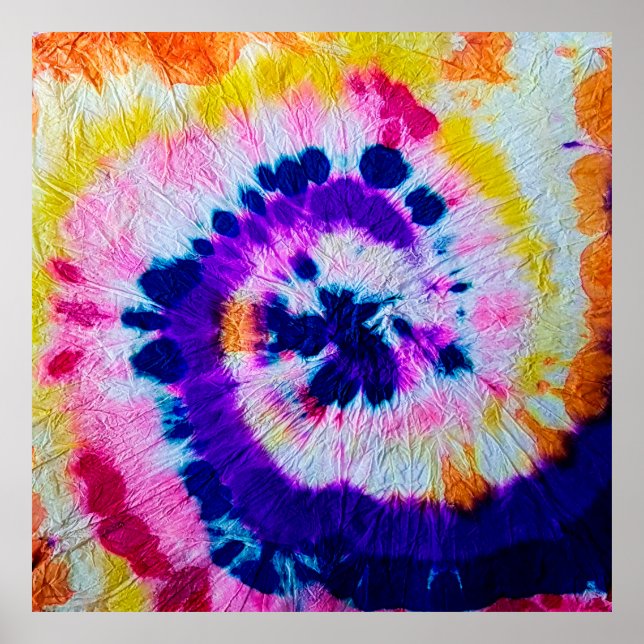 Psychedelic Spiral. Multicolor Fabric Tie Dye. Hip Poster (Front)