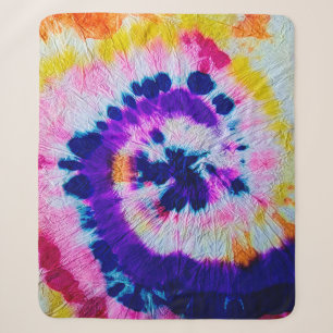 Psychedelic Spiral. Multicolor Fabric Tie Dye. Hip Sherpa Blanket